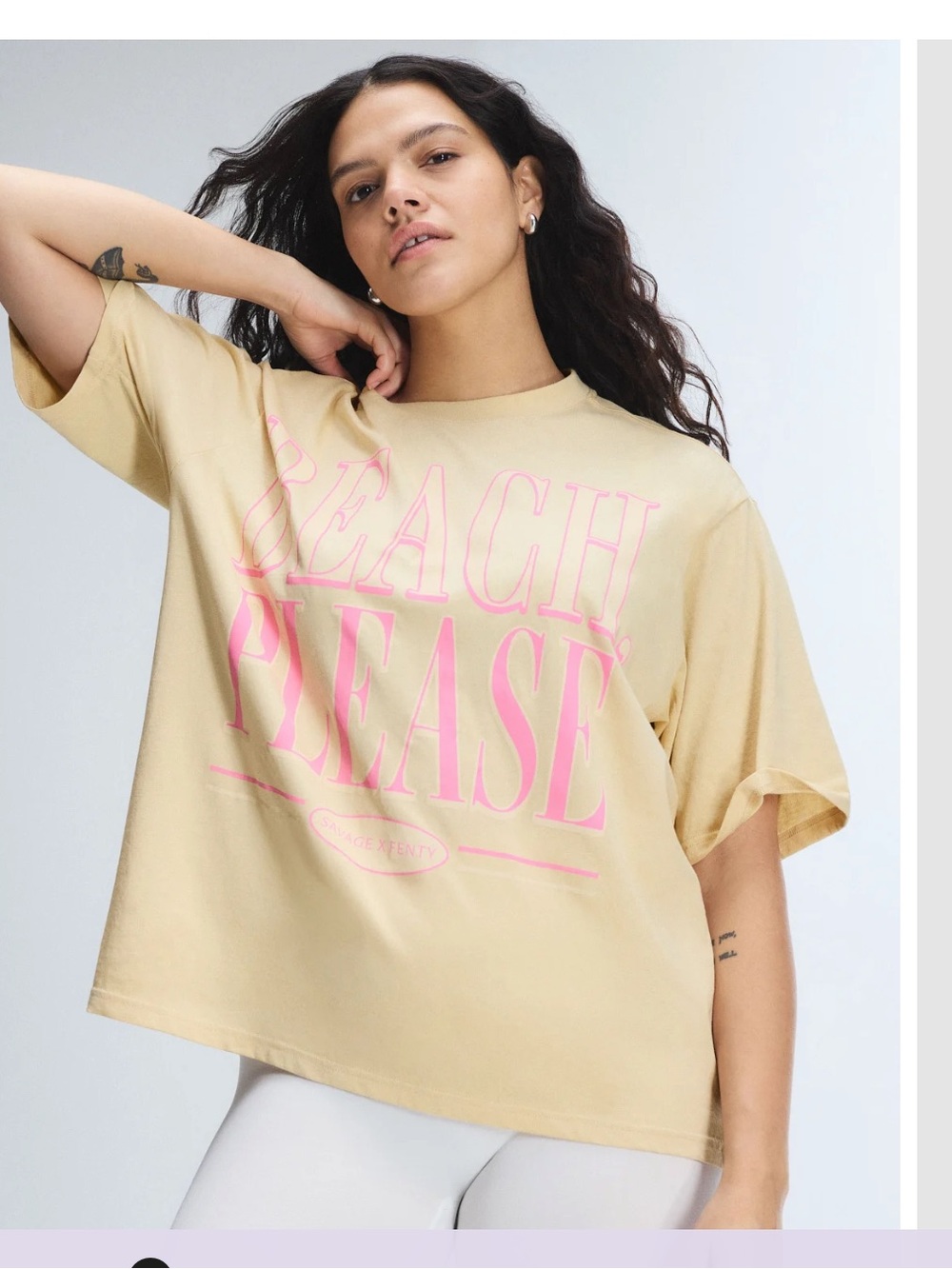 Savage X Fenty Beige Short Sleeve Tee with Pink Graphic